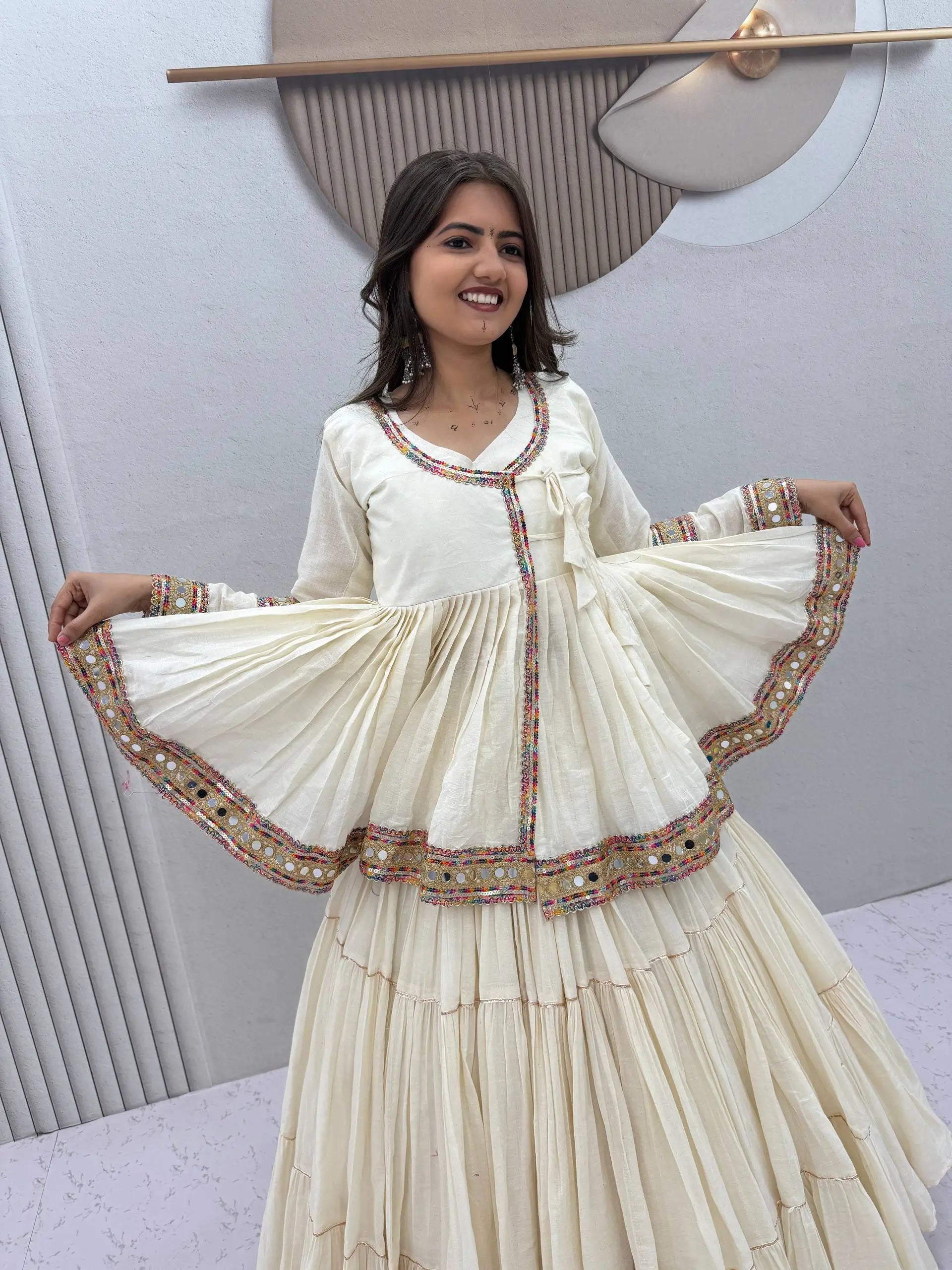 Ivory Kediyu Mirror Work Lehenga