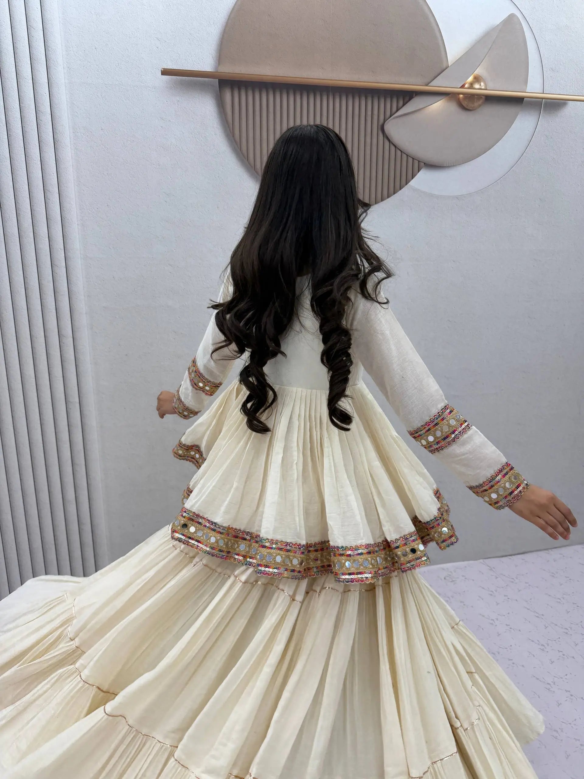Ivory Kediyu Mirror Work Lehenga