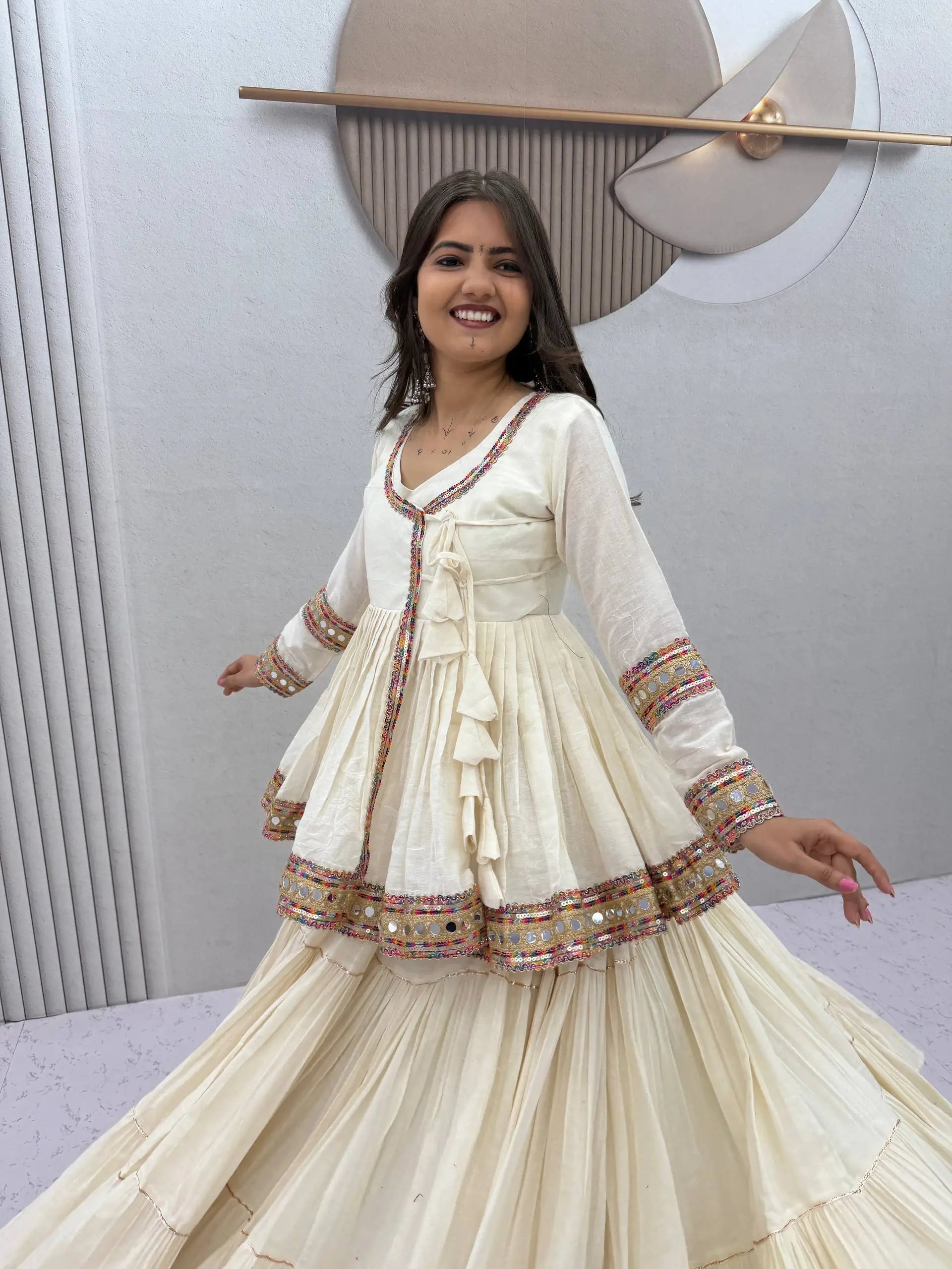 Ivory Kediyu Mirror Work Lehenga