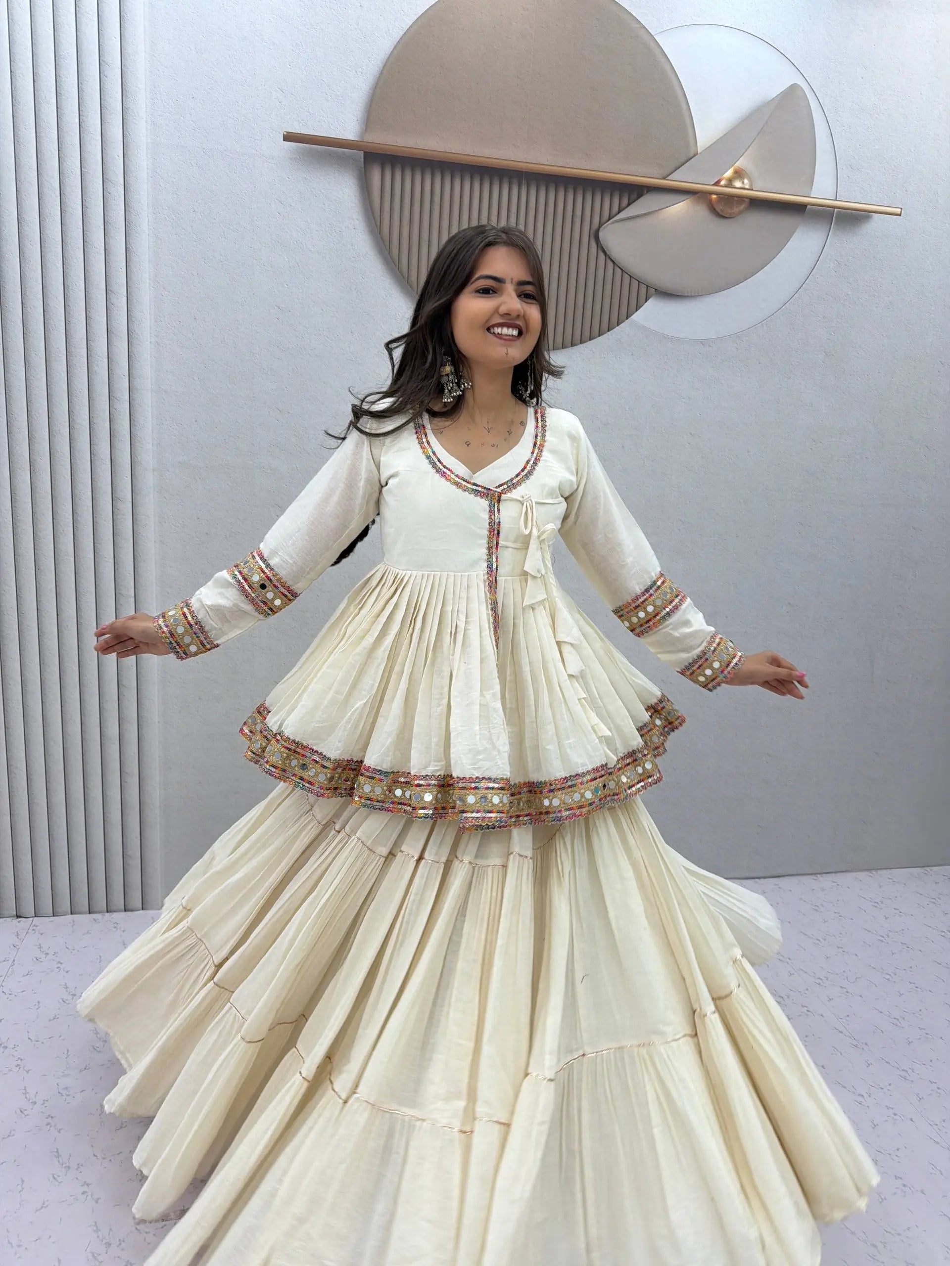 Ivory Kediyu Mirror Work Lehenga