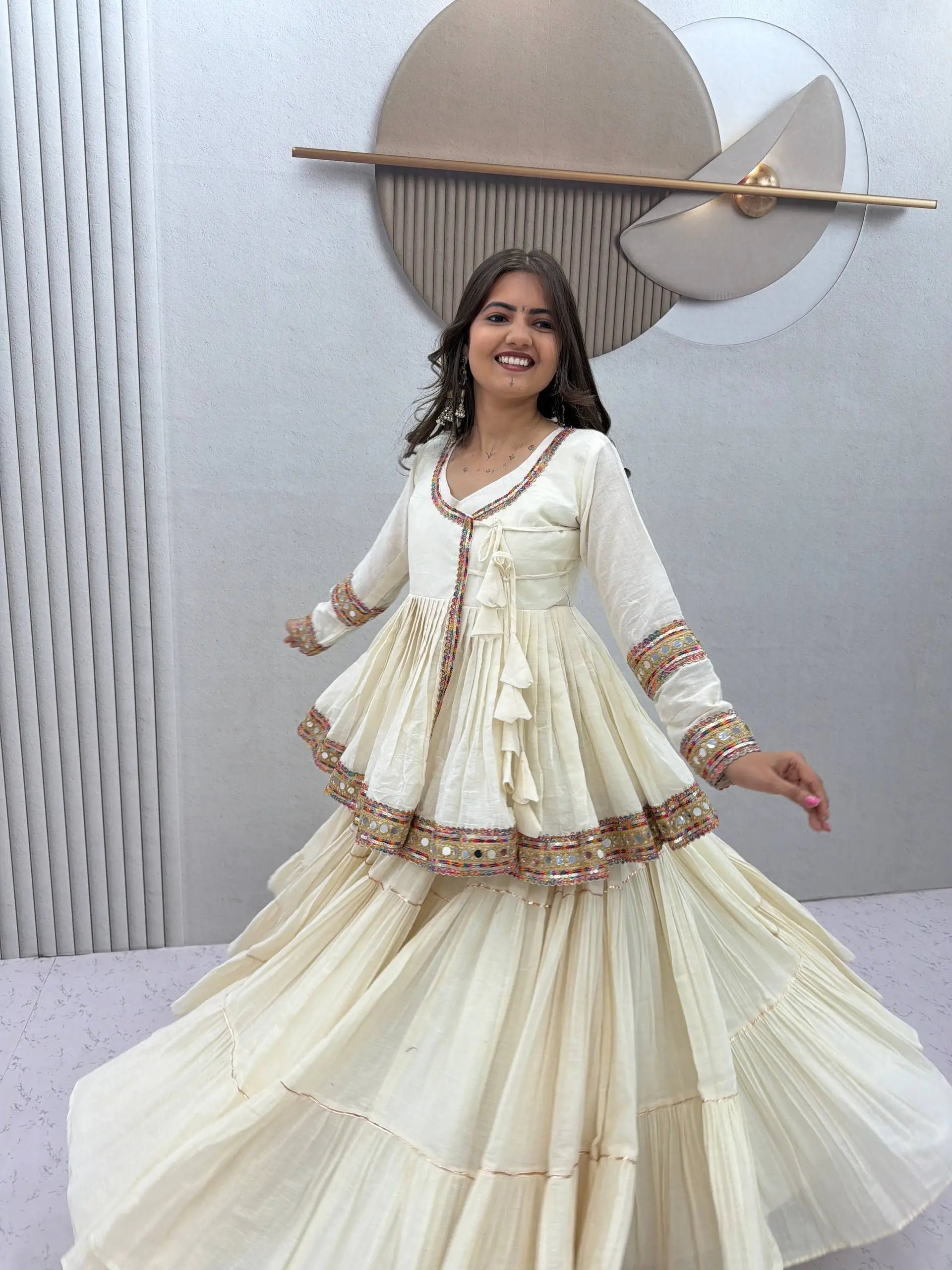 Ivory Kediyu Mirror Work Lehenga