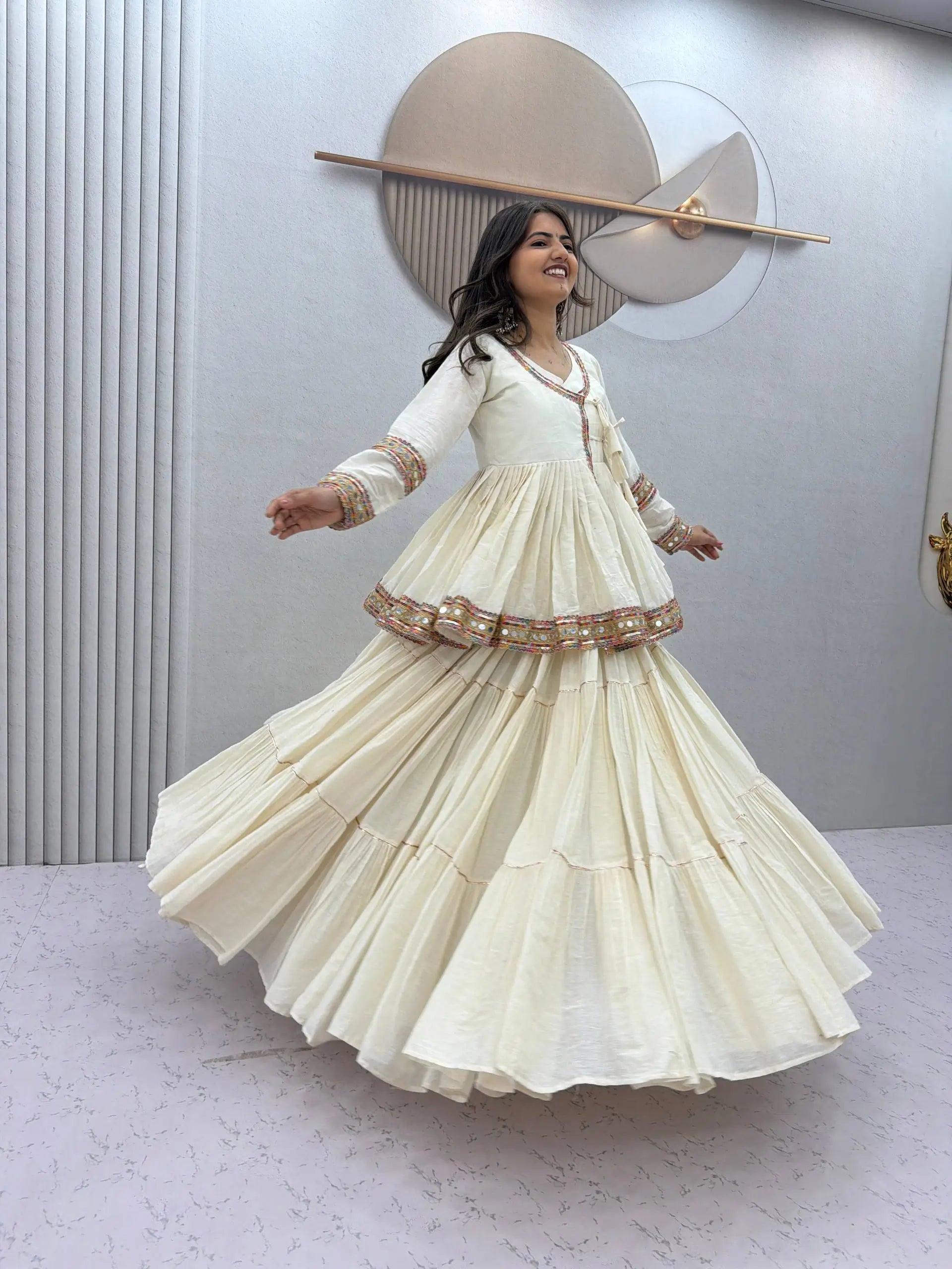 Ivory Kediyu Mirror Work Lehenga