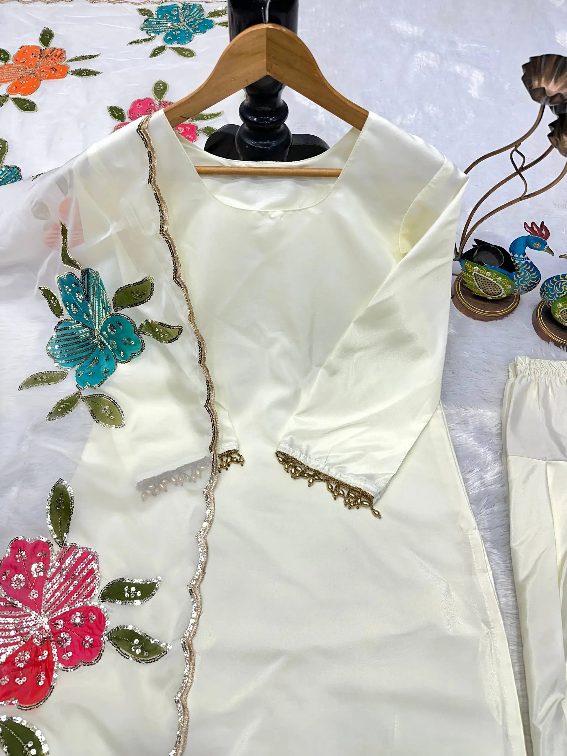 Ivory Lace Trim Kurti Set