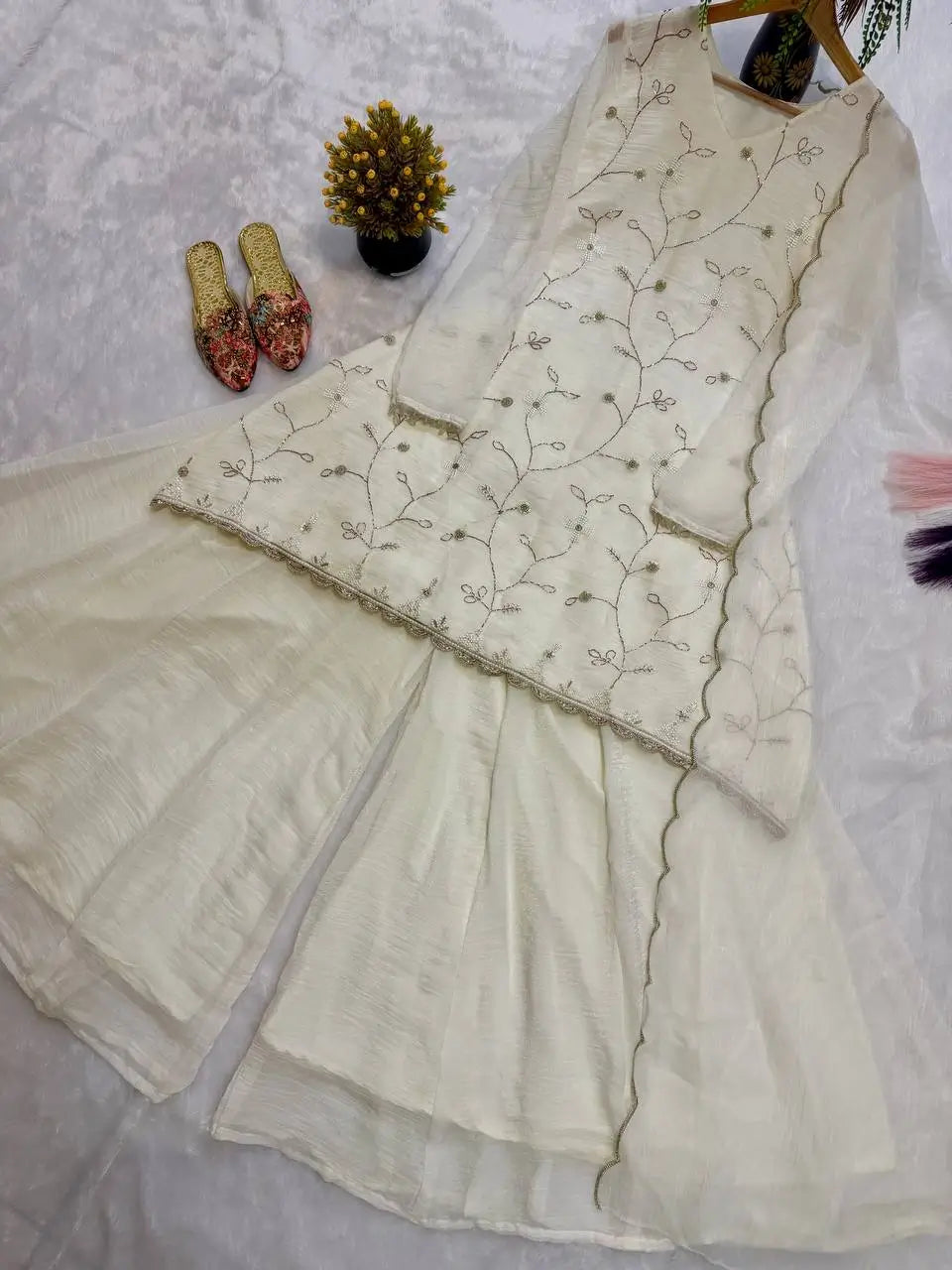 Ivory Lace-Up Sharara Set