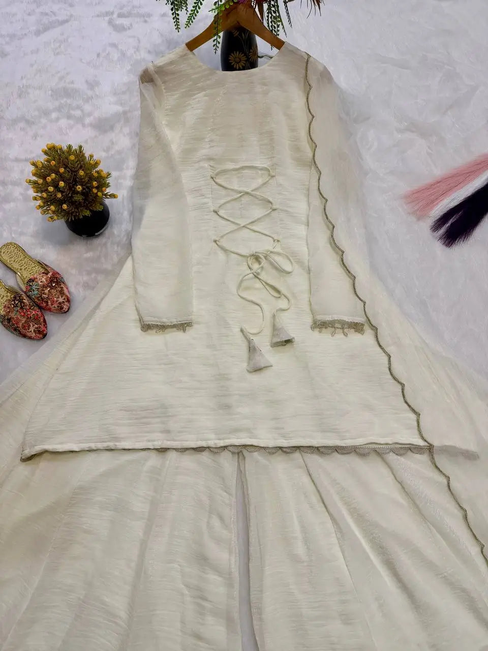 Ivory Lace-Up Sharara Set