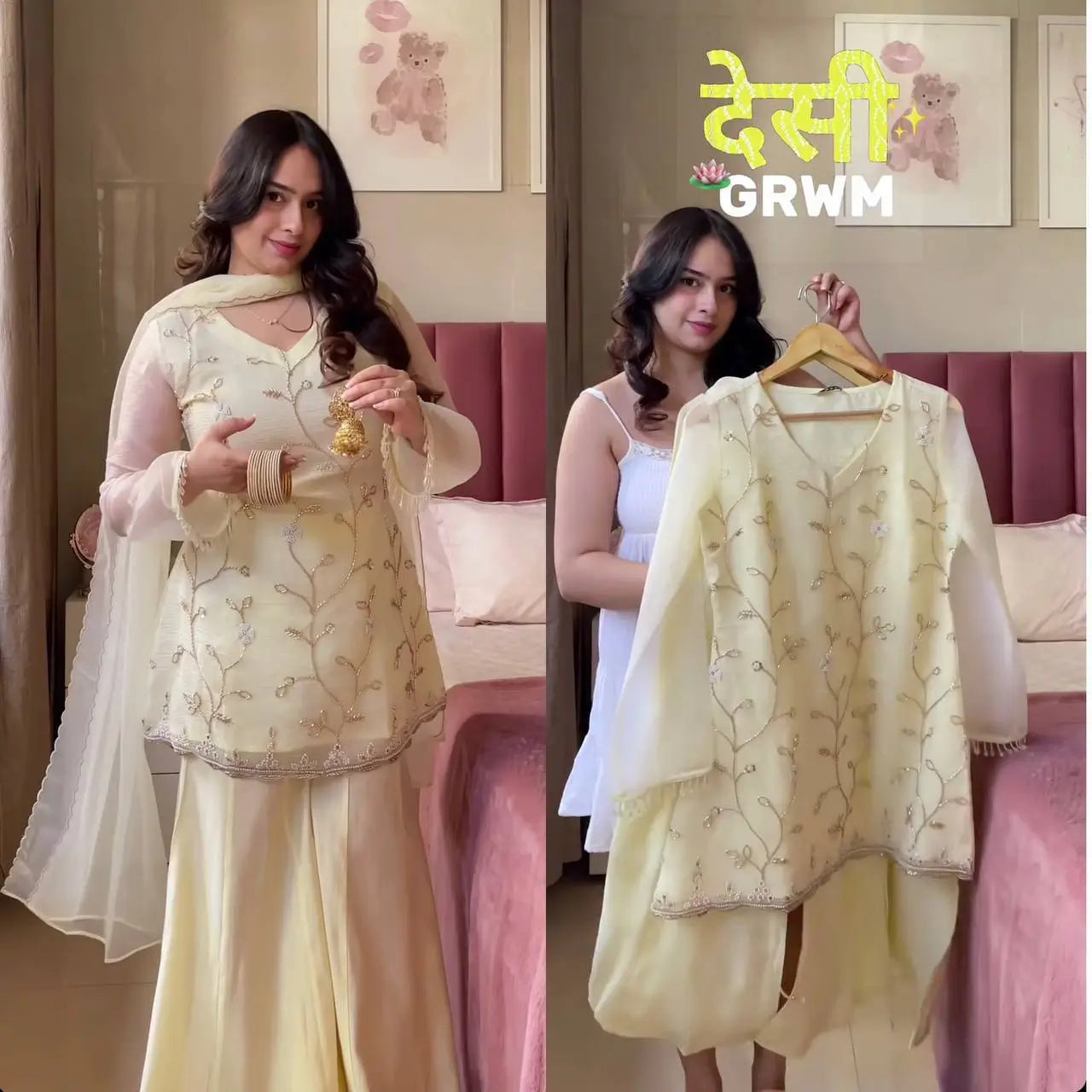Ivory Lace-Up Sharara Set