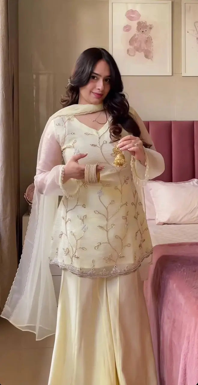 Ivory Lace-Up Sharara Set