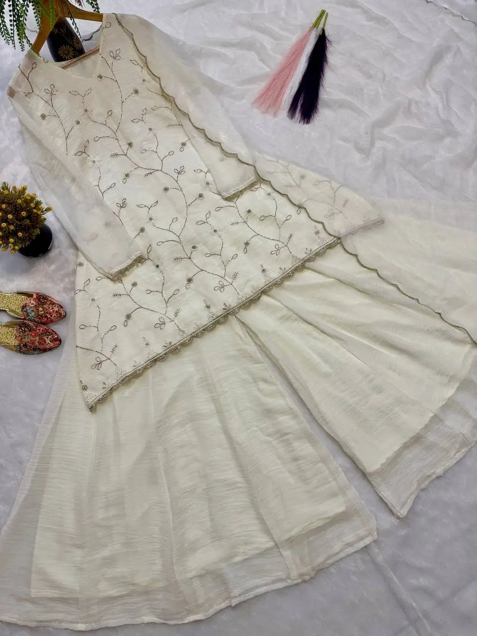 Ivory Lace-Up Sharara Set