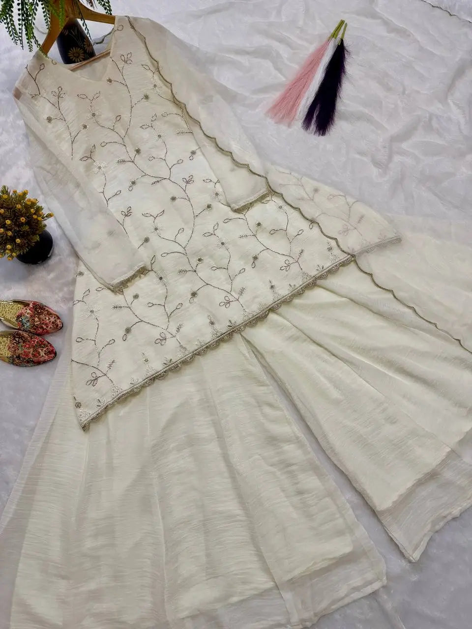 Ivory Lace-Up Sharara Set