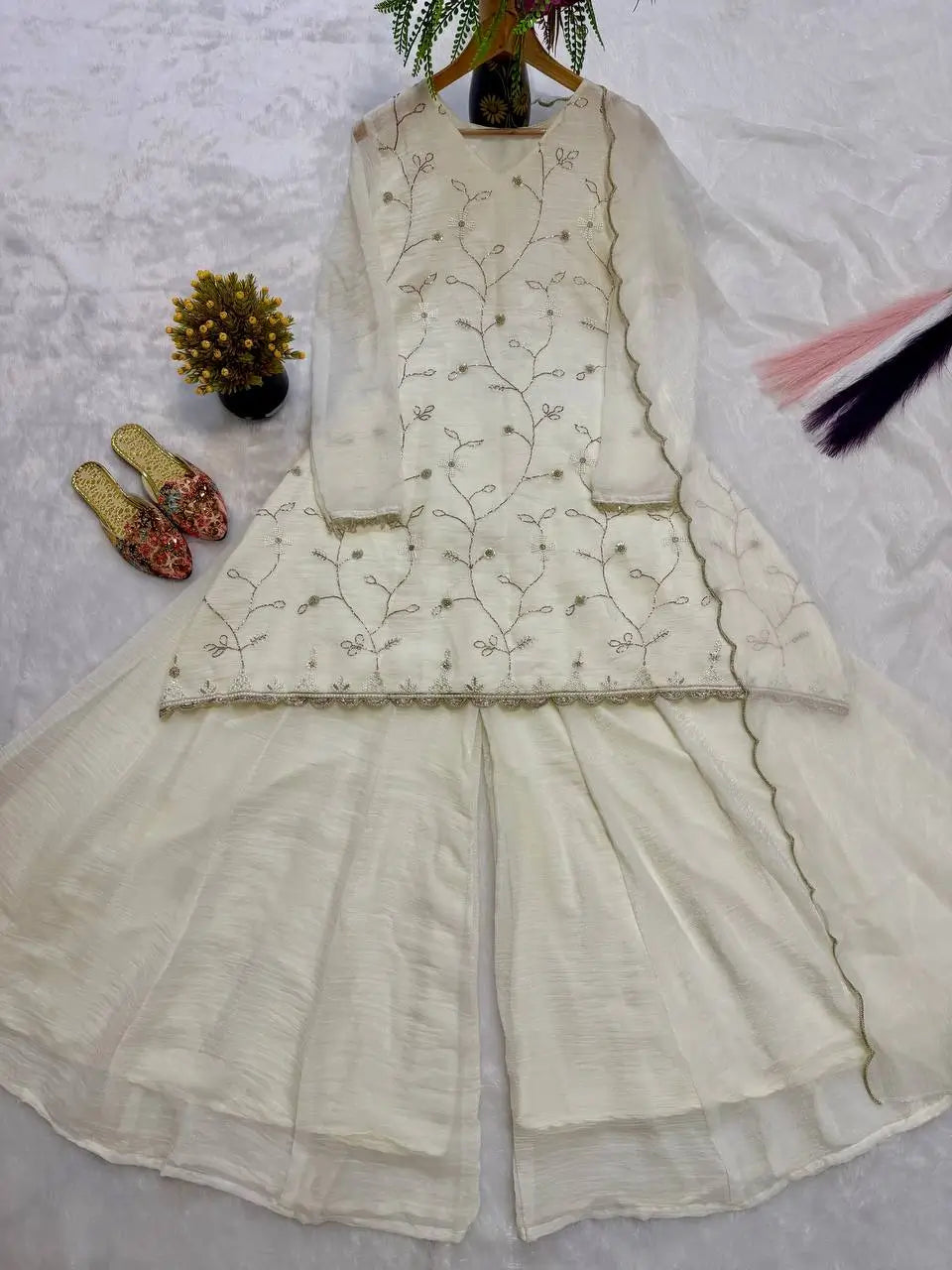 Ivory Lace-Up Sharara Set