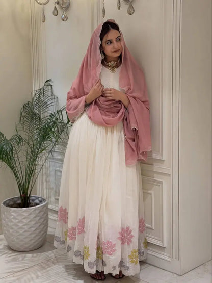 Ivory Lotus Embroidered Anarkali