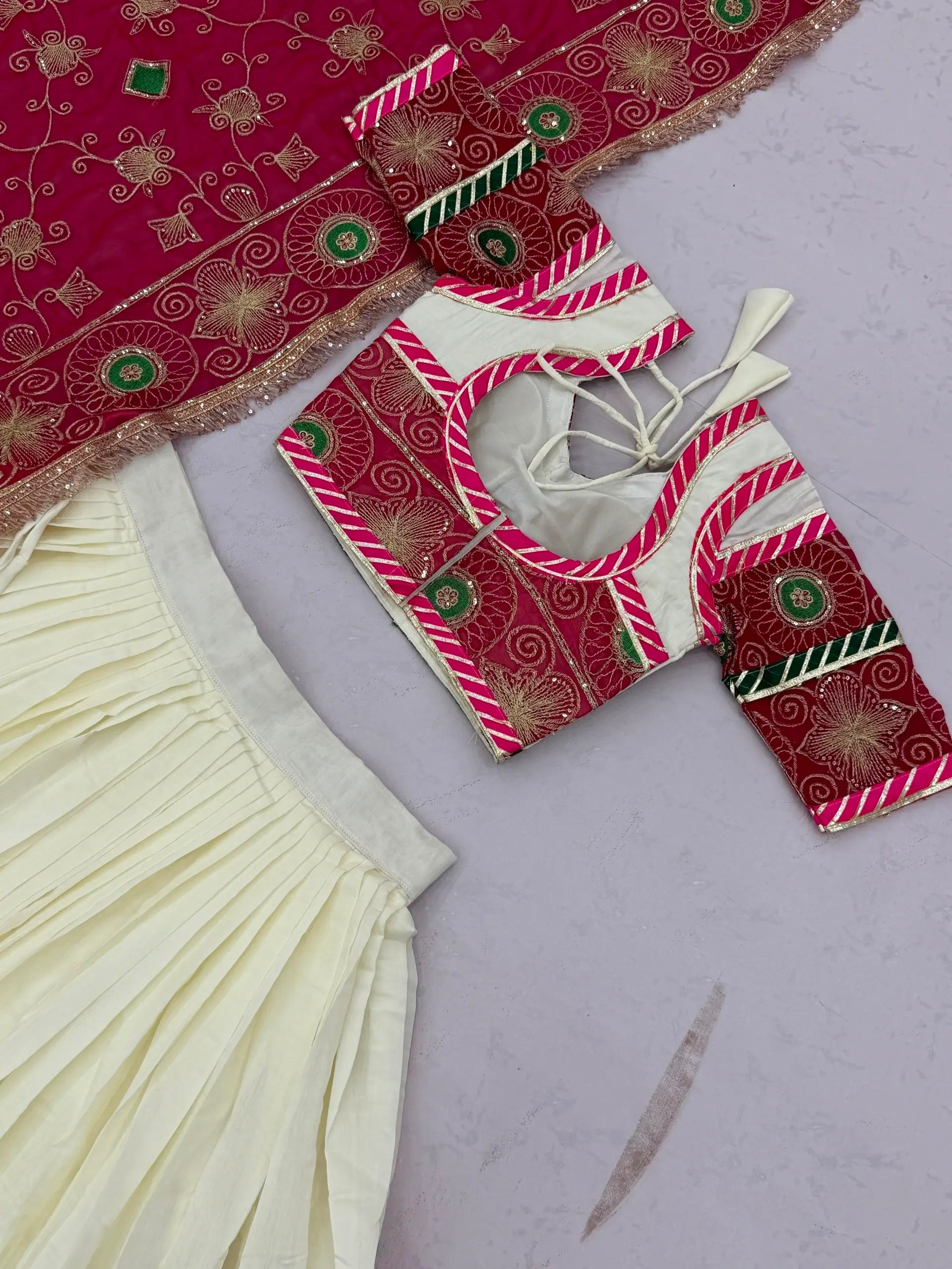Ivory Magenta Embroidered Lehenga
