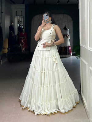 Ivory Majesty Marble Fabric Mirror Work Lehenga Set