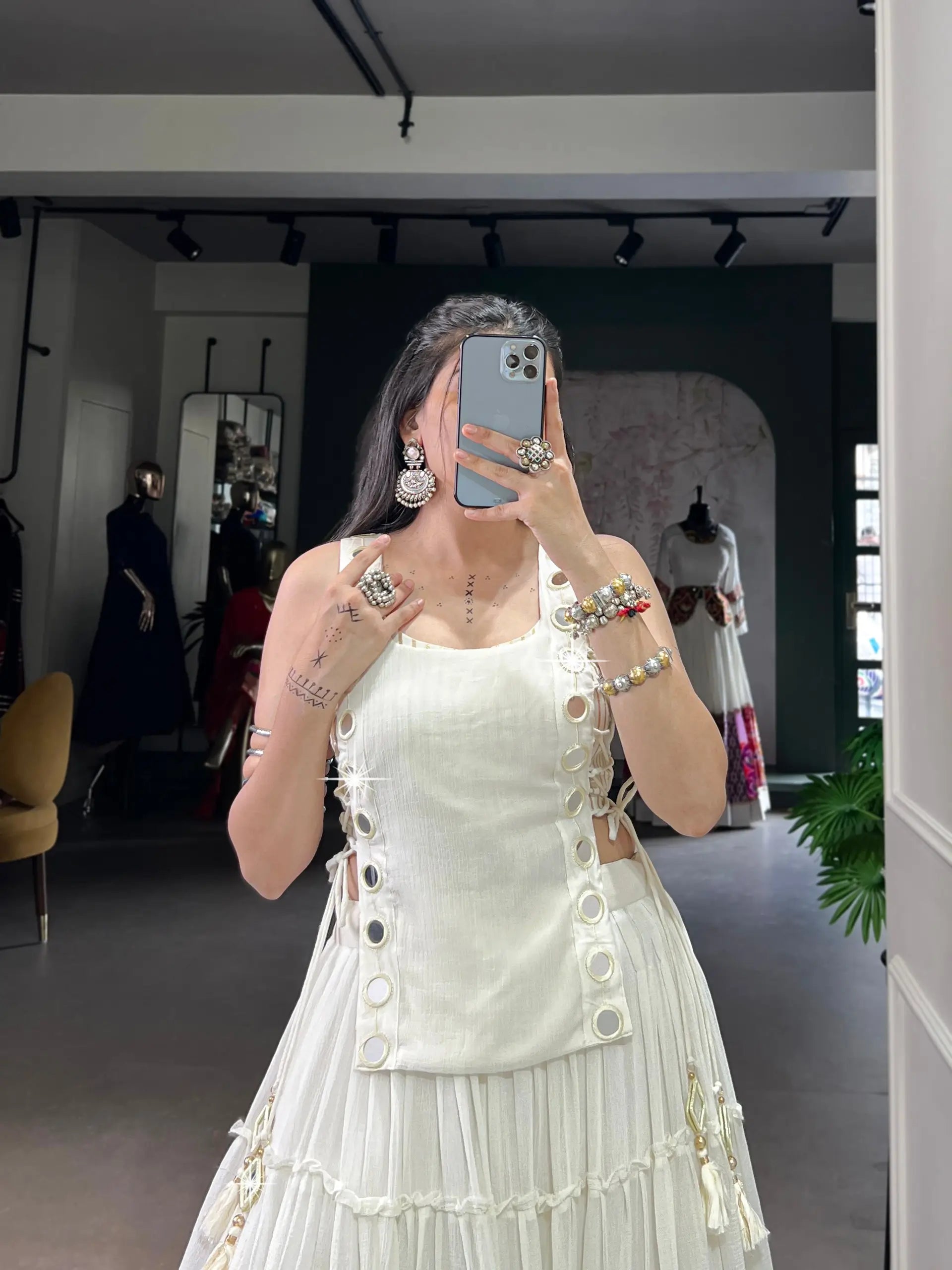 Ivory Majesty Marble Fabric Mirror Work Lehenga Set