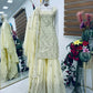 Ivory Natural Crape Embroidered Palazzo Suit with Dupatta | Party & Wedding Wear