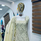 Ivory Natural Crape Embroidered Palazzo Suit with Dupatta | Party & Wedding Wear