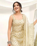 Ivory Natural Crape Embroidered Palazzo Suit with Dupatta | Party & Wedding Wear