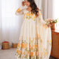 Ivory Organza Floral Print Anarkali with Dupatta