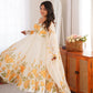 Ivory Organza Floral Print Anarkali with Dupatta