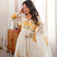 Ivory Organza Floral Print Anarkali with Dupatta