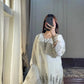Ivory Pure Natural Crepe Palazzo Set with Black Embroidery and Organza Silk Dupatta for Festive and Elegant Occasions