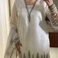 Ivory Pure Natural Crepe Palazzo Set with Black Embroidery and Organza Silk Dupatta for Festive and Elegant Occasions