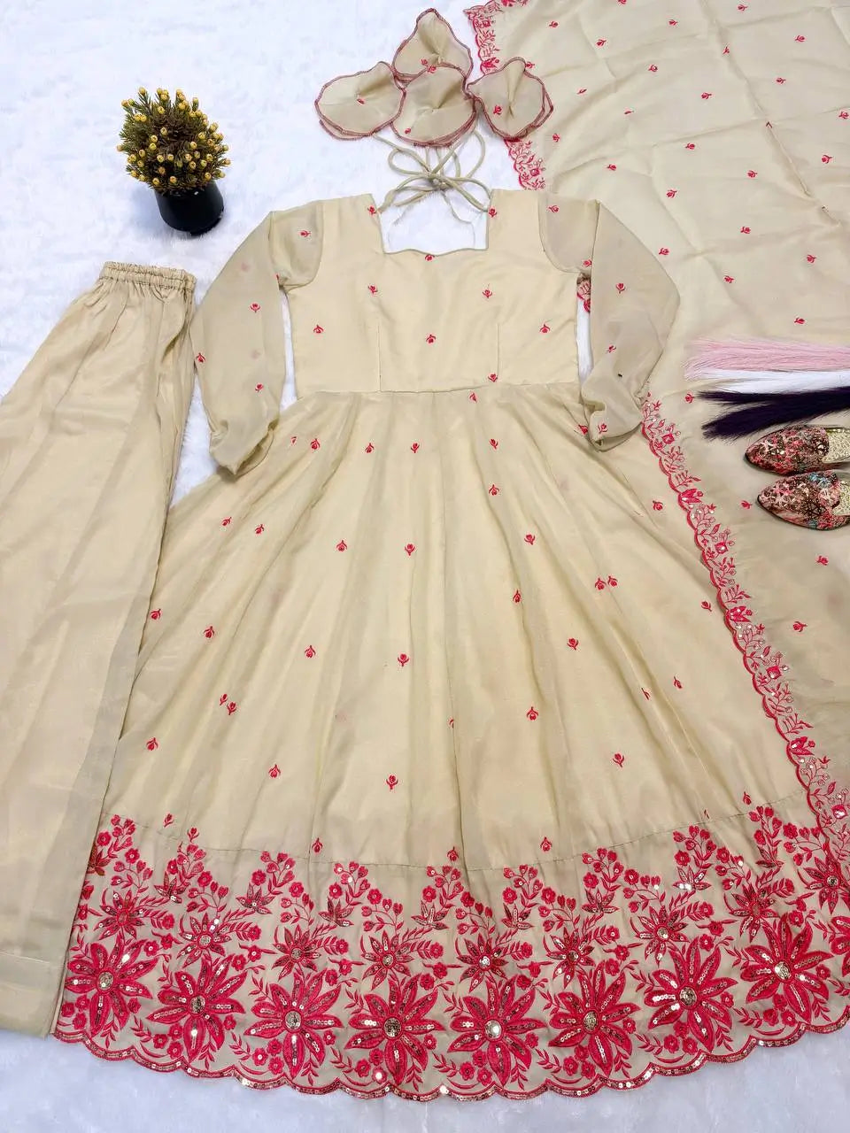 Ivory Rose Embroidered Anarkali