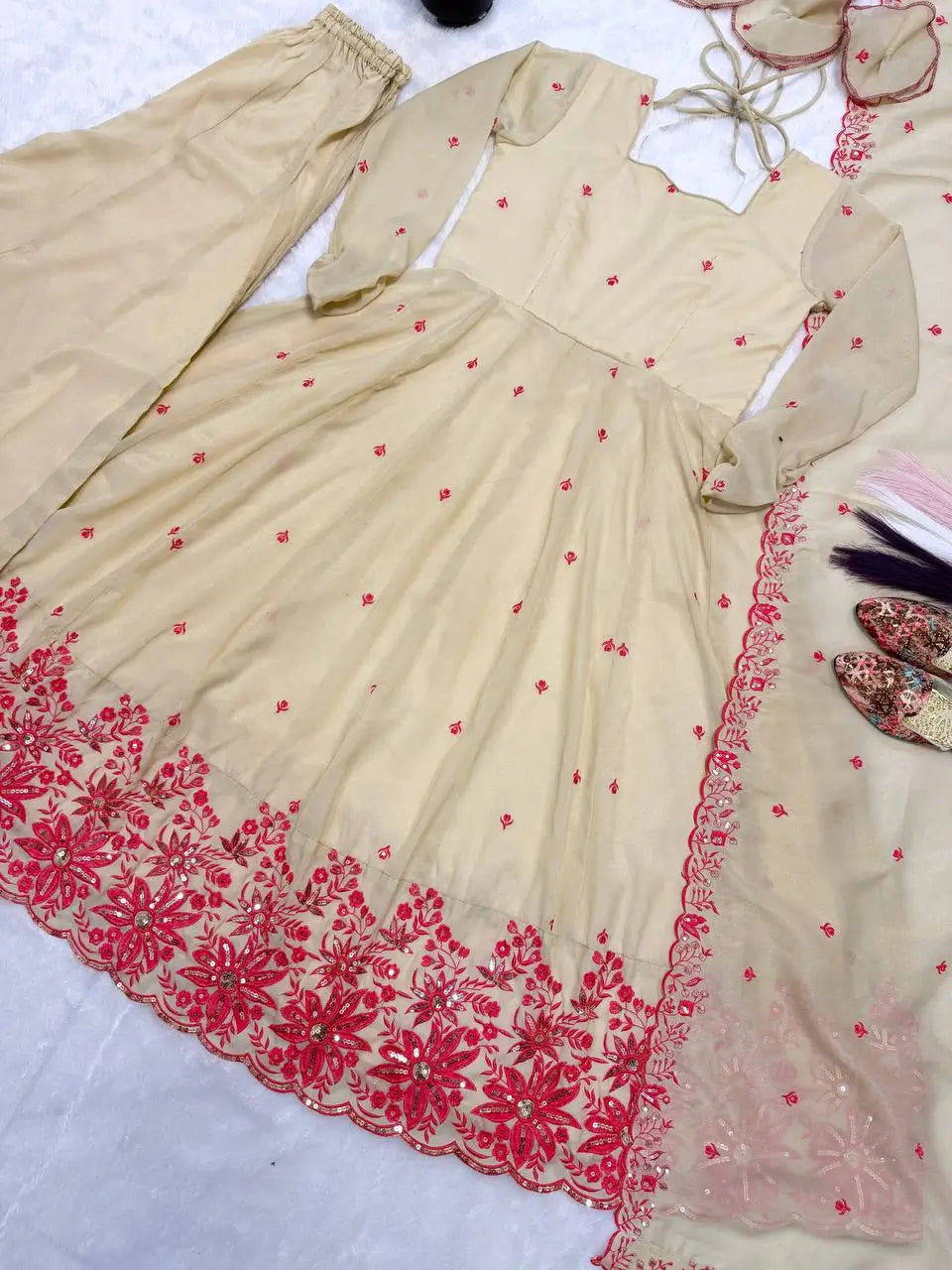 Ivory Rose Embroidered Anarkali