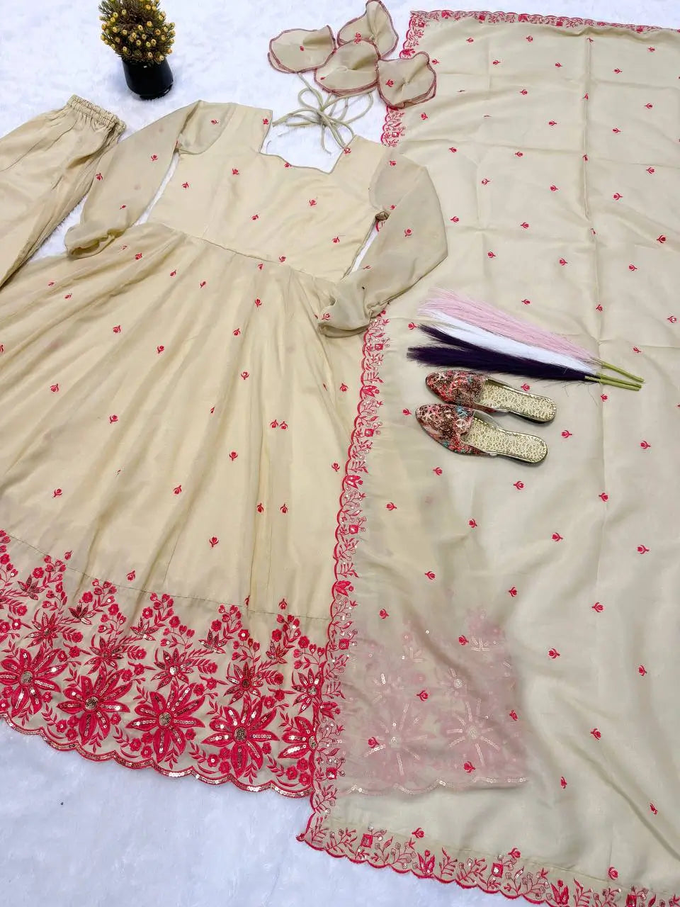 Ivory Rose Embroidered Anarkali