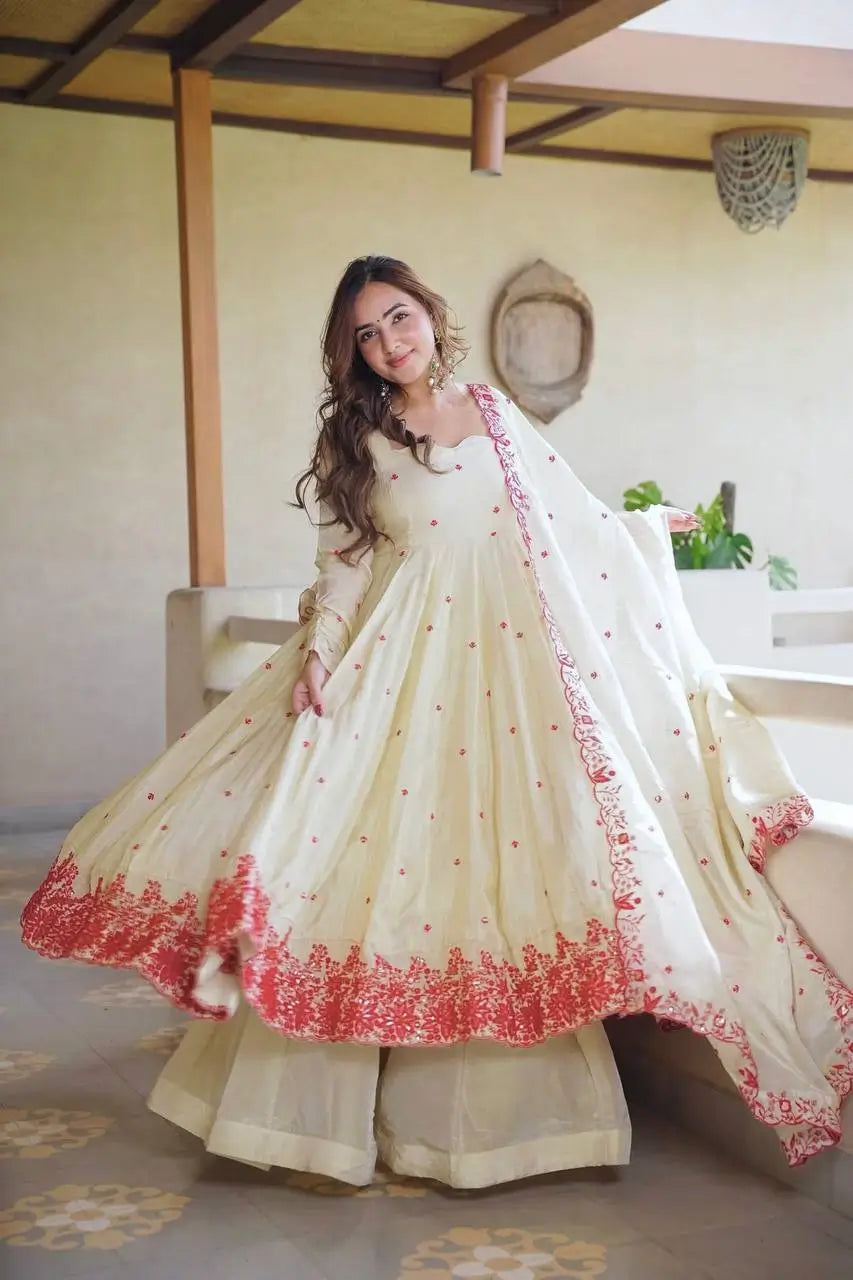 Ivory Rose Embroidered Anarkali