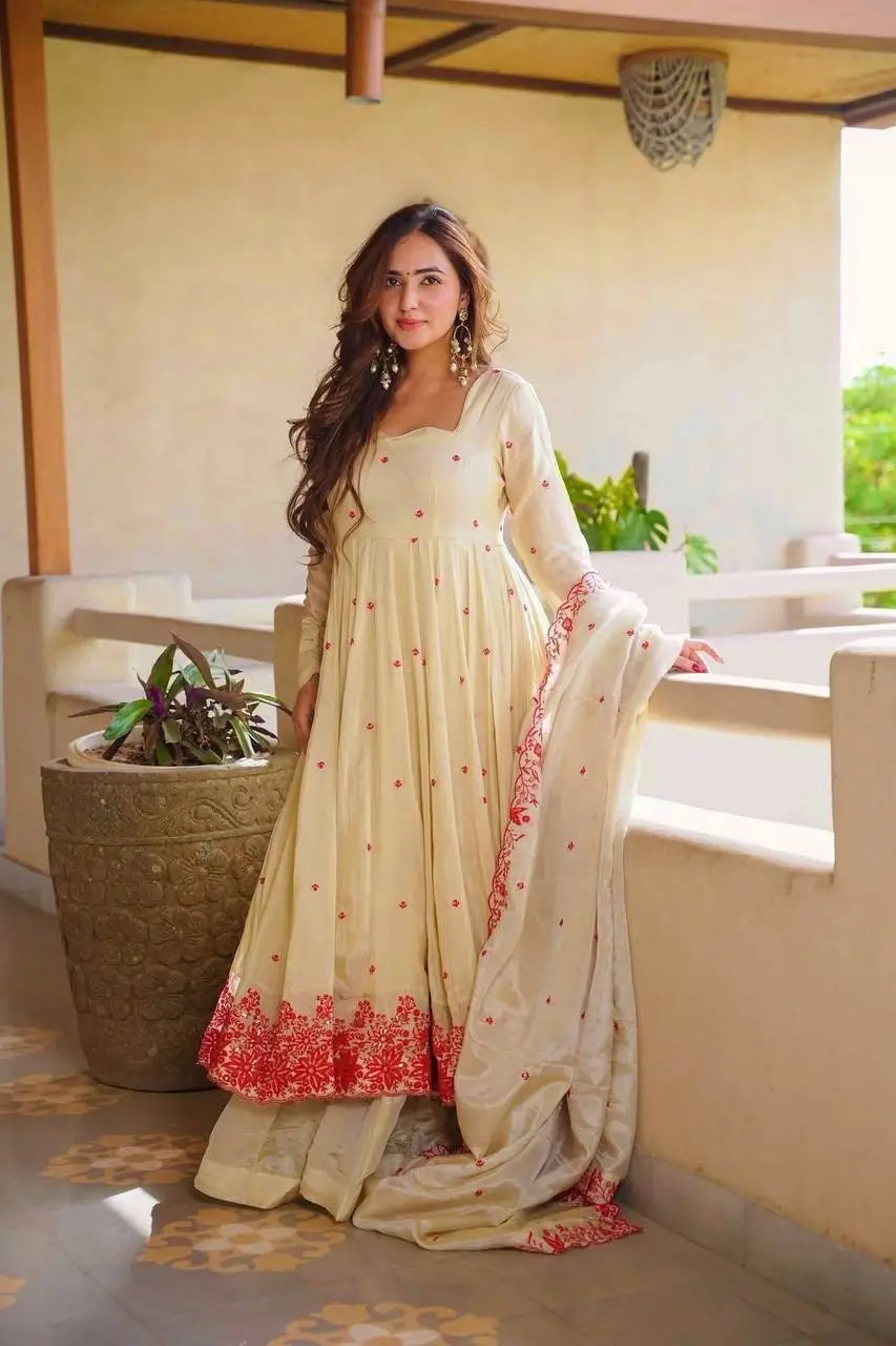 Ivory Rose Embroidered Anarkali