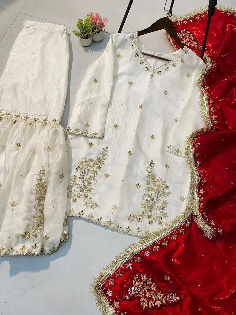 Ivory Royale Mirror Work Sharara Set for Festive and Wedding Wear