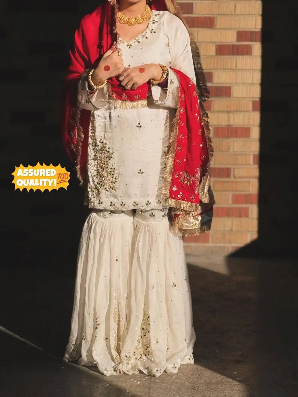Ivory Royale Mirror Work Sharara Set for Festive and Wedding Wear