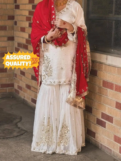 Ivory Royale Mirror Work Sharara Set for Festive and Wedding Wear