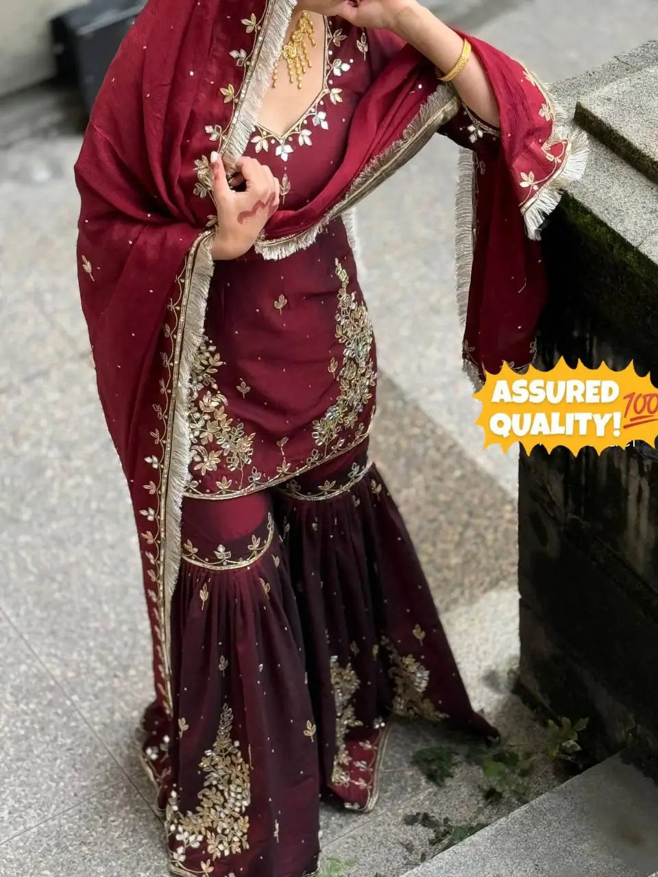 Ivory Royale Mirror Work Sharara Set for Festive and Wedding Wear