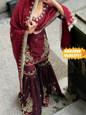 Ivory Royale Mirror Work Sharara Set for Festive and Wedding Wear