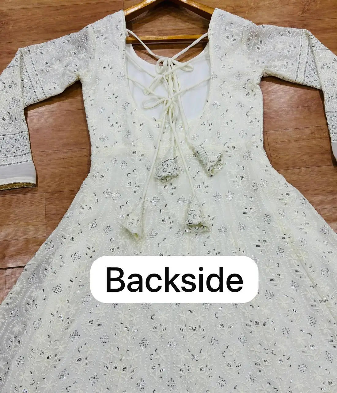 Ivory Sequin Anarkali Gown - Chikankari Work