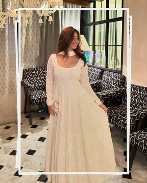 Ivory Sequin Anarkali Gown - Chikankari Work