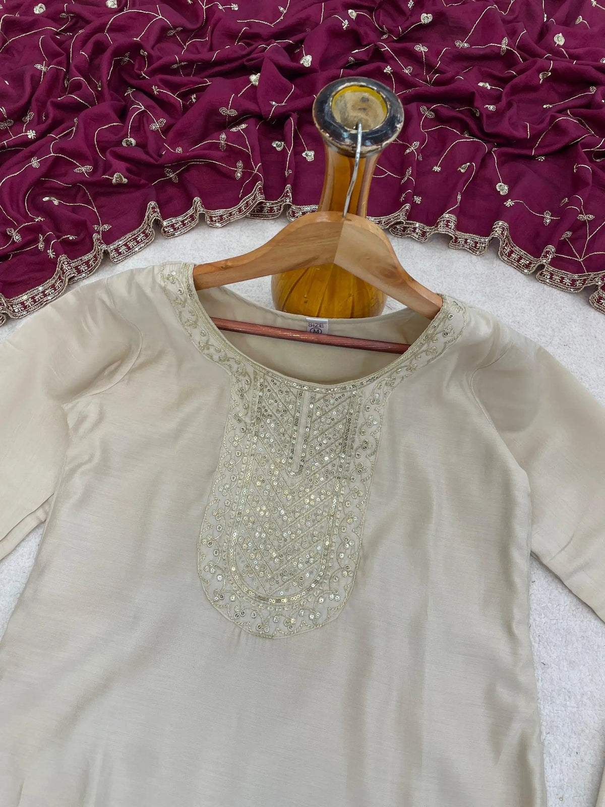 Ivory Sequin Straight Kurta