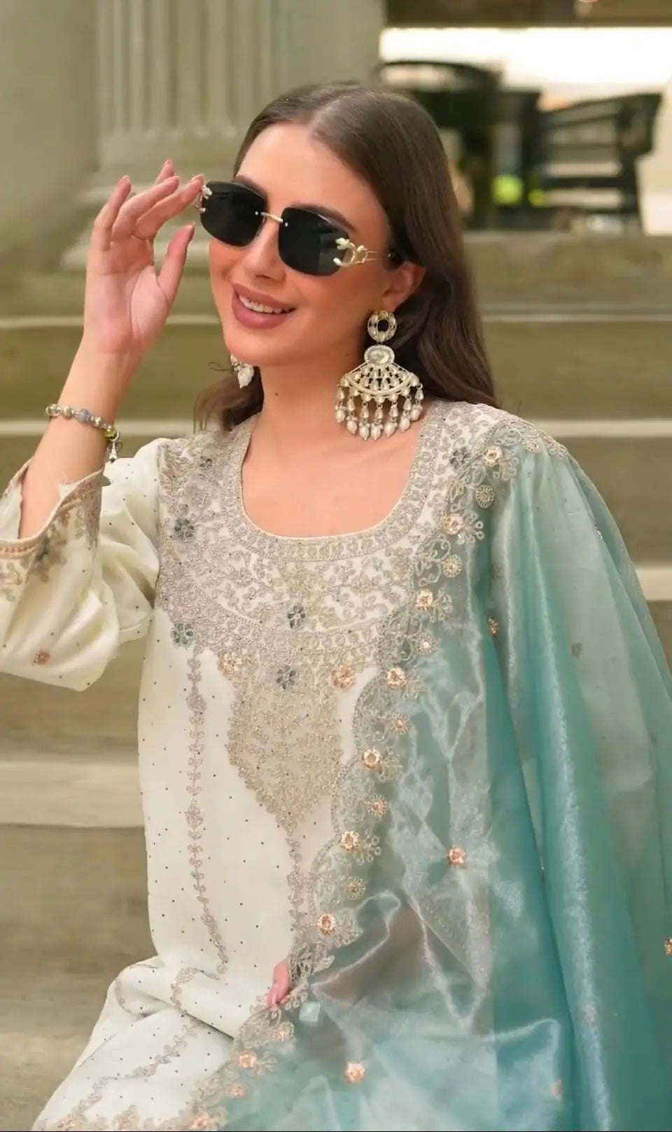 Ivory Silk Embroidered Sharara Set With Dupatta