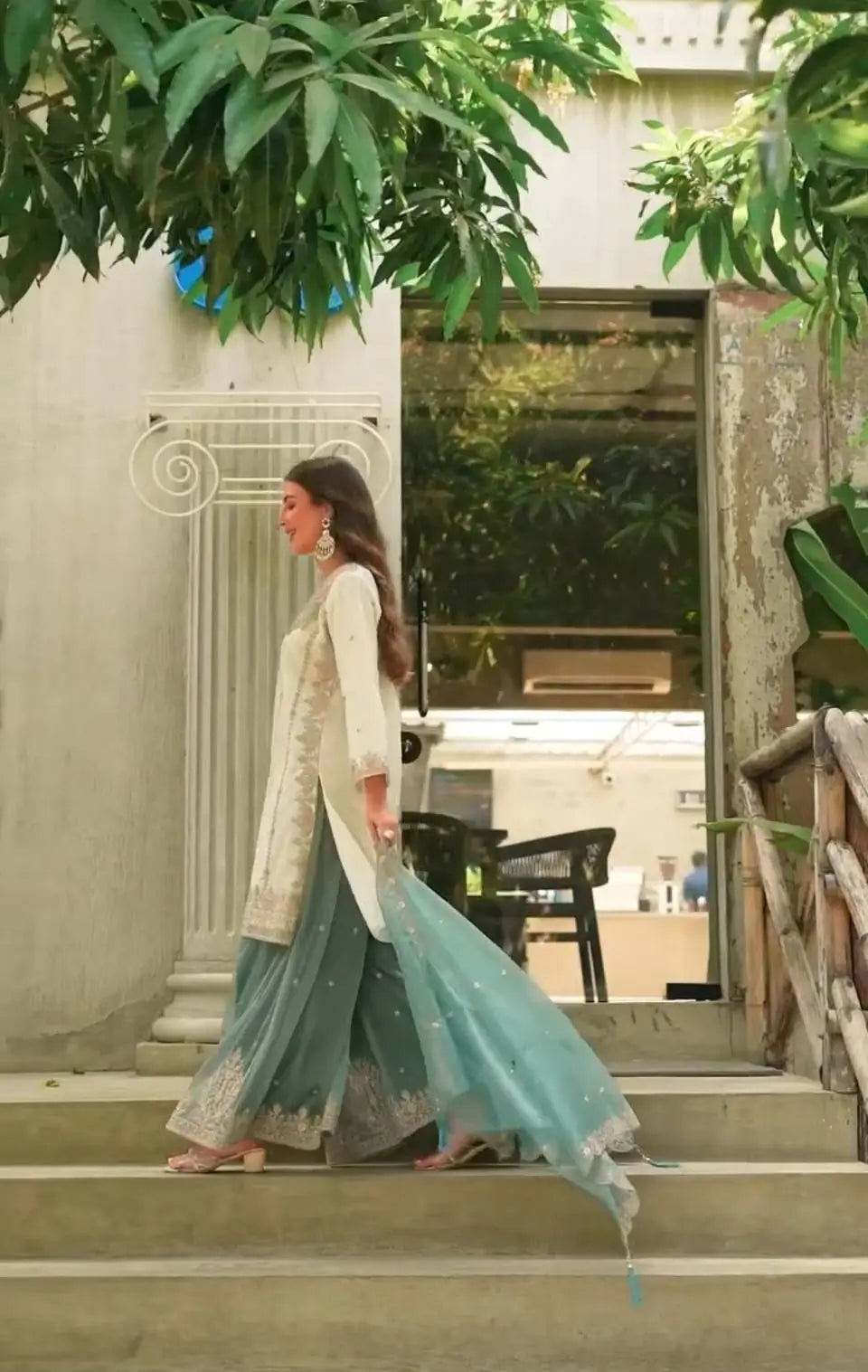 Ivory Silk Embroidered Sharara Set With Dupatta