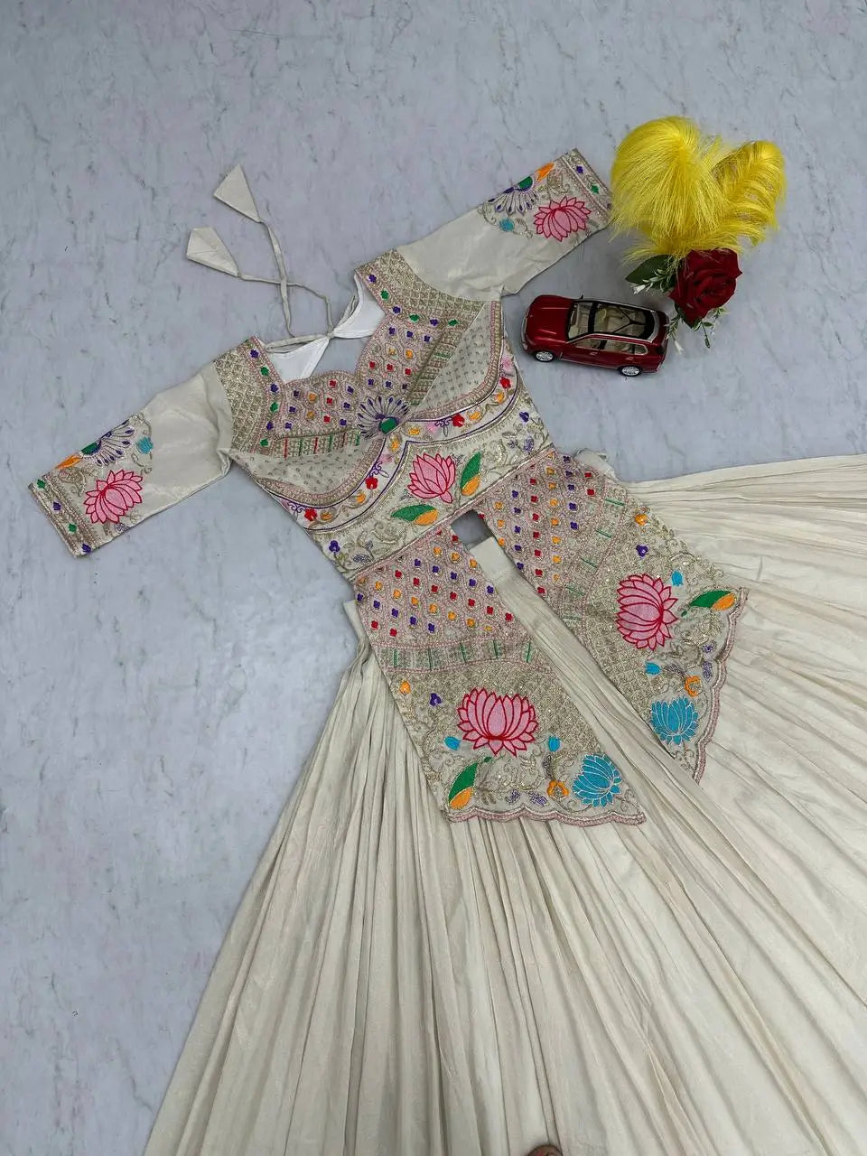 Ivory Simar Cosmos Embroidered Crop Top Lehenga Set with Sequins & Coding Work – Festive Party Wear