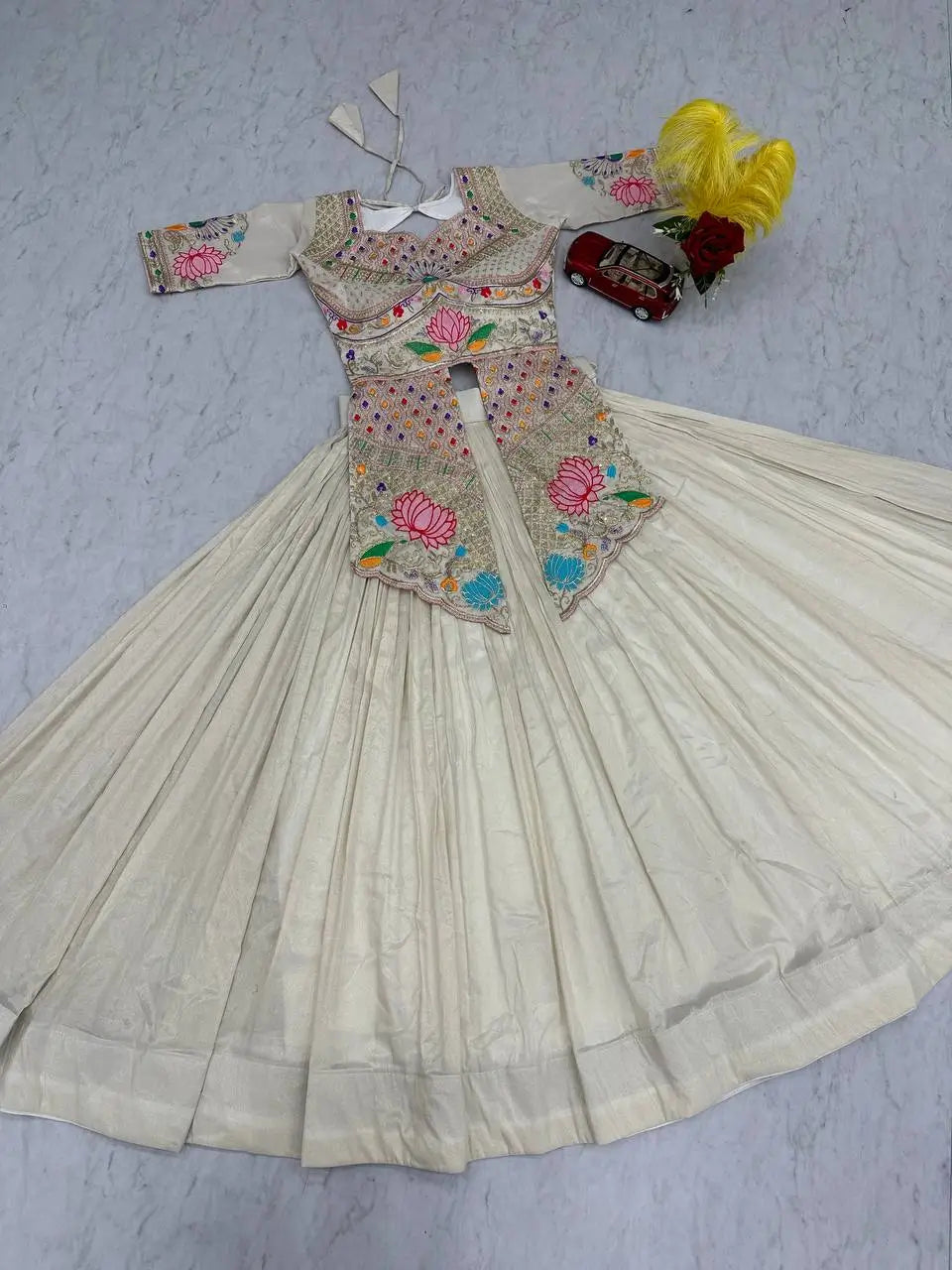 Ivory Simar Cosmos Embroidered Crop Top Lehenga Set with Sequins & Coding Work – Festive Party Wear