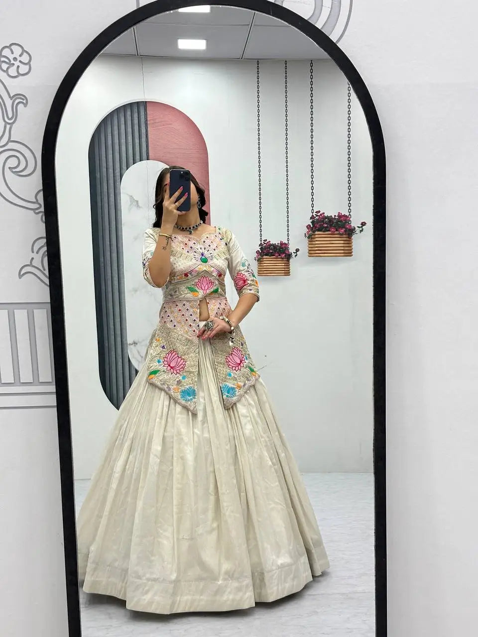 Ivory Simar Cosmos Embroidered Crop Top Lehenga Set with Sequins & Coding Work – Festive Party Wear