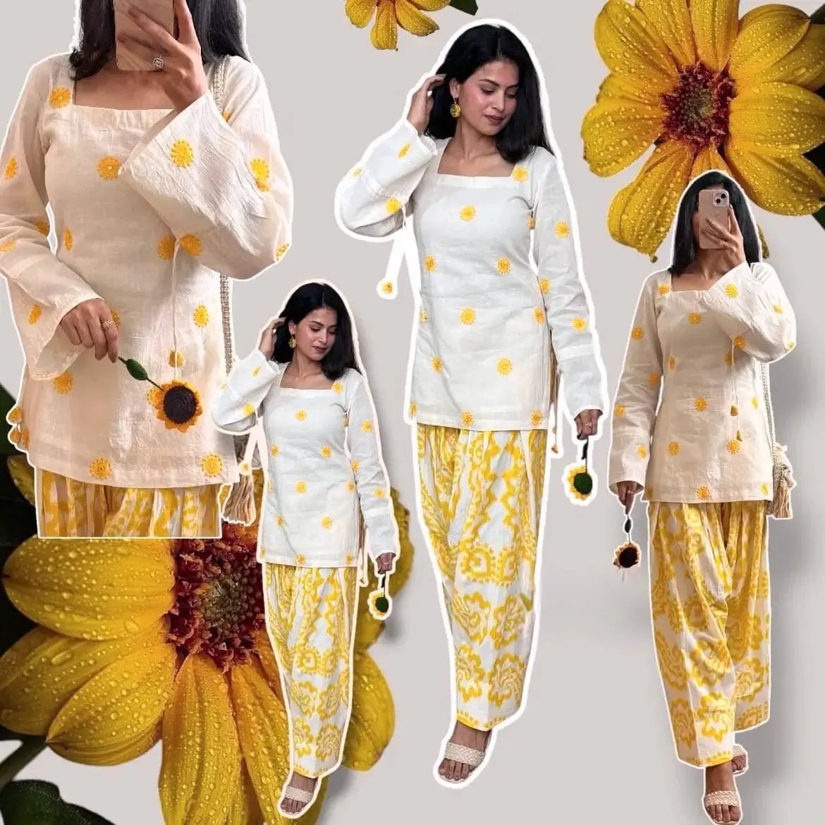 Ivory Sunflower Farshi Suit