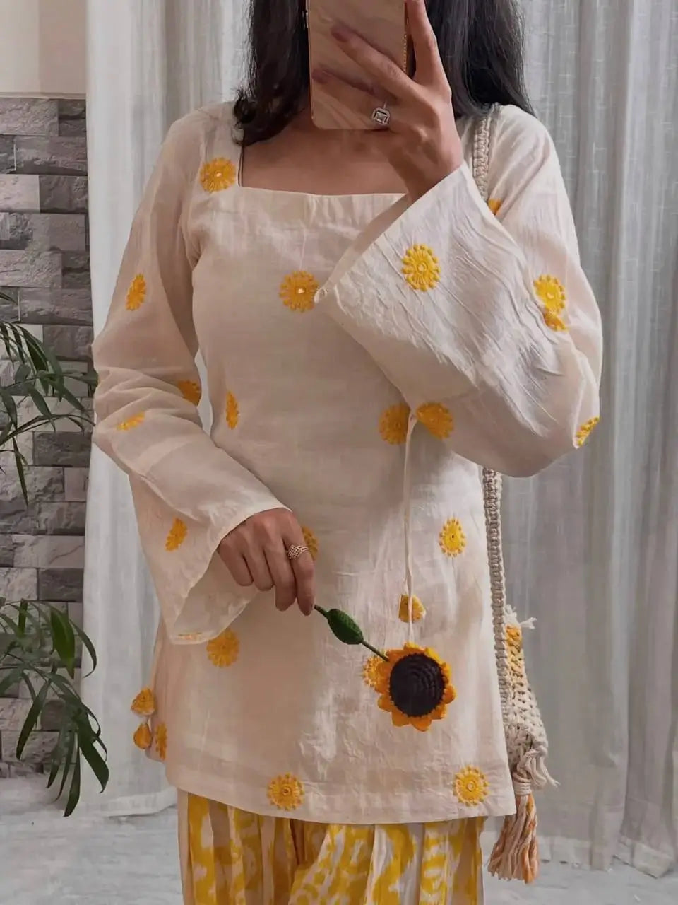 Ivory Sunflower Farshi Suit