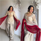 Ivory Tebby Organza Farshi Suit Set with Embroidery Thread Work and Red Faux Georgette Dupatta