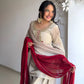 Ivory Tebby Organza Farshi Suit Set with Embroidery Thread Work and Red Faux Georgette Dupatta