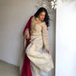 Ivory Tebby Organza Farshi Suit Set with Embroidery Thread Work and Red Faux Georgette Dupatta