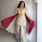 Ivory Tebby Organza Farshi Suit Set with Embroidery Thread Work and Red Faux Georgette Dupatta